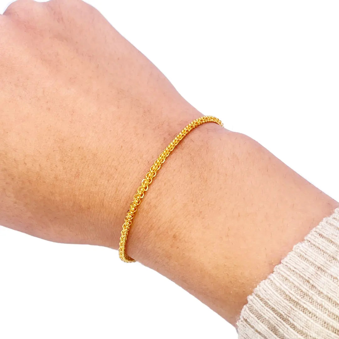 22ct Yellow Gold High Polished Small Beaded Link Bracelet 7'' inches 2.5mm Wide 