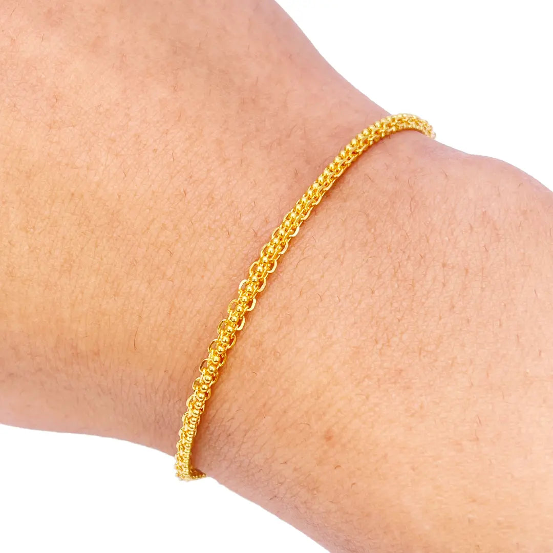 22ct Yellow Gold High Polished Small Beaded Link Bracelet 7'' inches 2.5mm Wide 