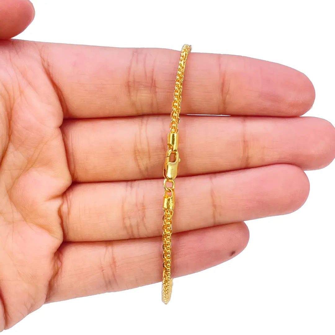22ct Yellow Gold High Polished Small Beaded Link Bracelet 7'' inches 2.5mm Wide 