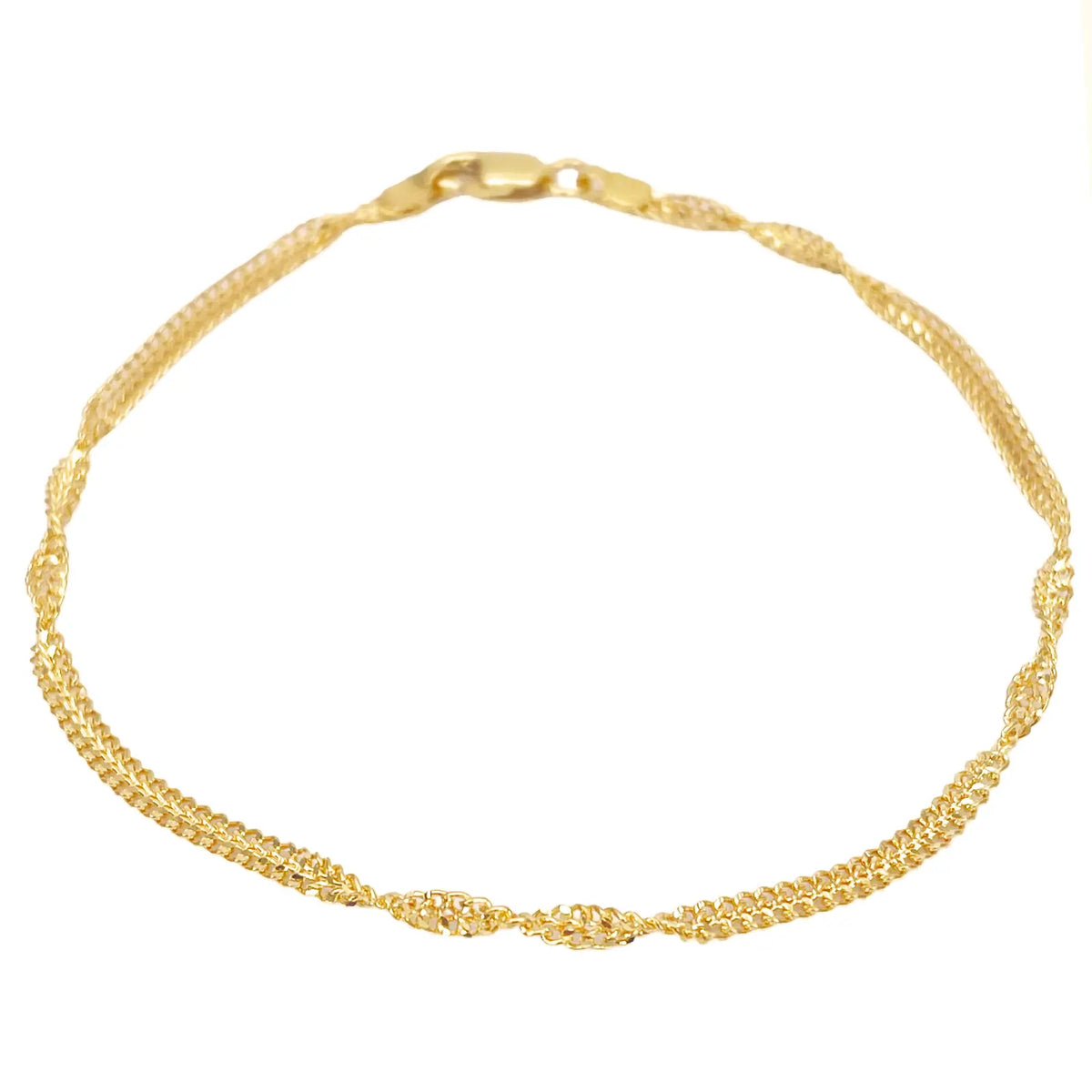 22ct Yellow Gold High Polished Twisted Ripple Bracelet 7'' inches 2.3mm Wide 