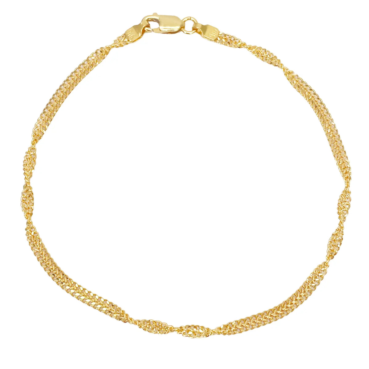 22ct Yellow Gold High Polished Twisted Ripple Bracelet 7'' inches 2.3mm Wide 