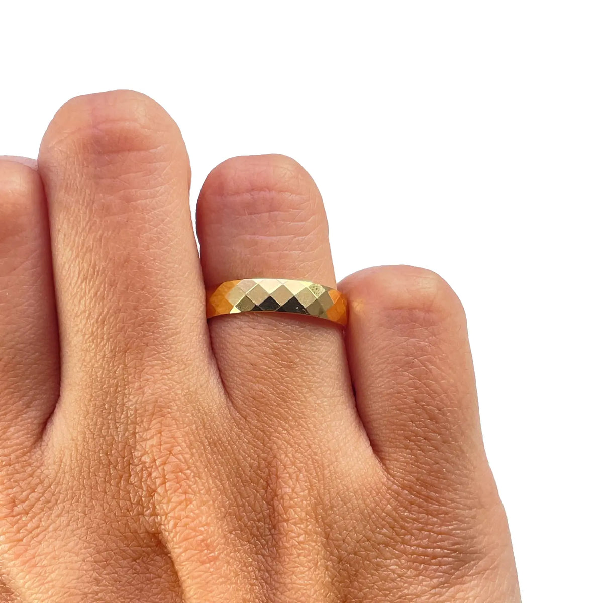 22ct Yellow Gold High Polished Women's Facetted Kite Wedding Band 4mm 