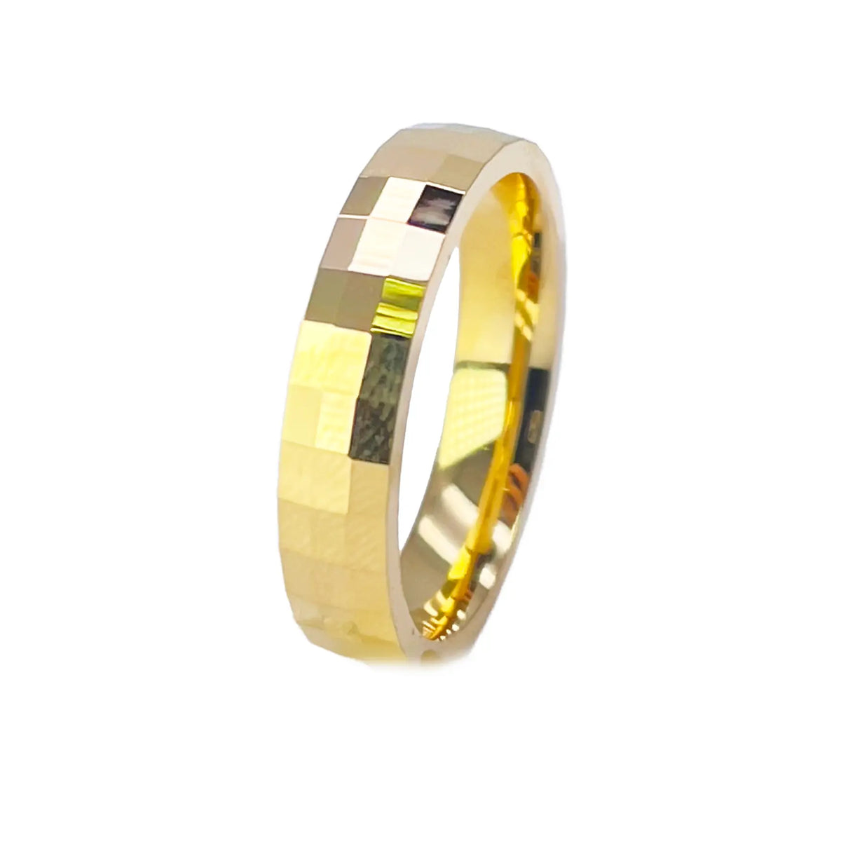 22ct Yellow Gold High Polished Women's Facetted Square Wedding Band 4mm 