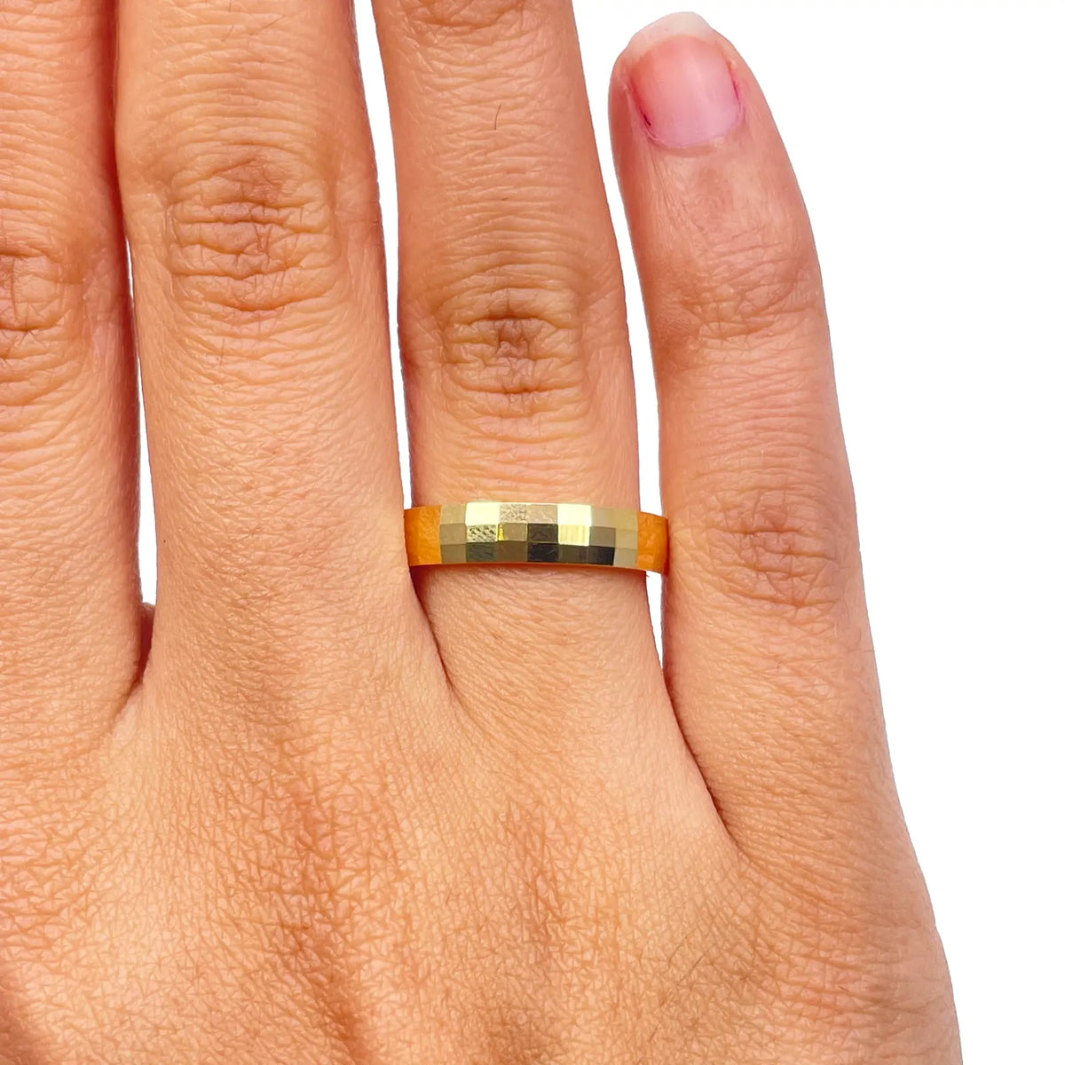 22ct Yellow Gold High Polished Women's Facetted Square Wedding Band 4mm 