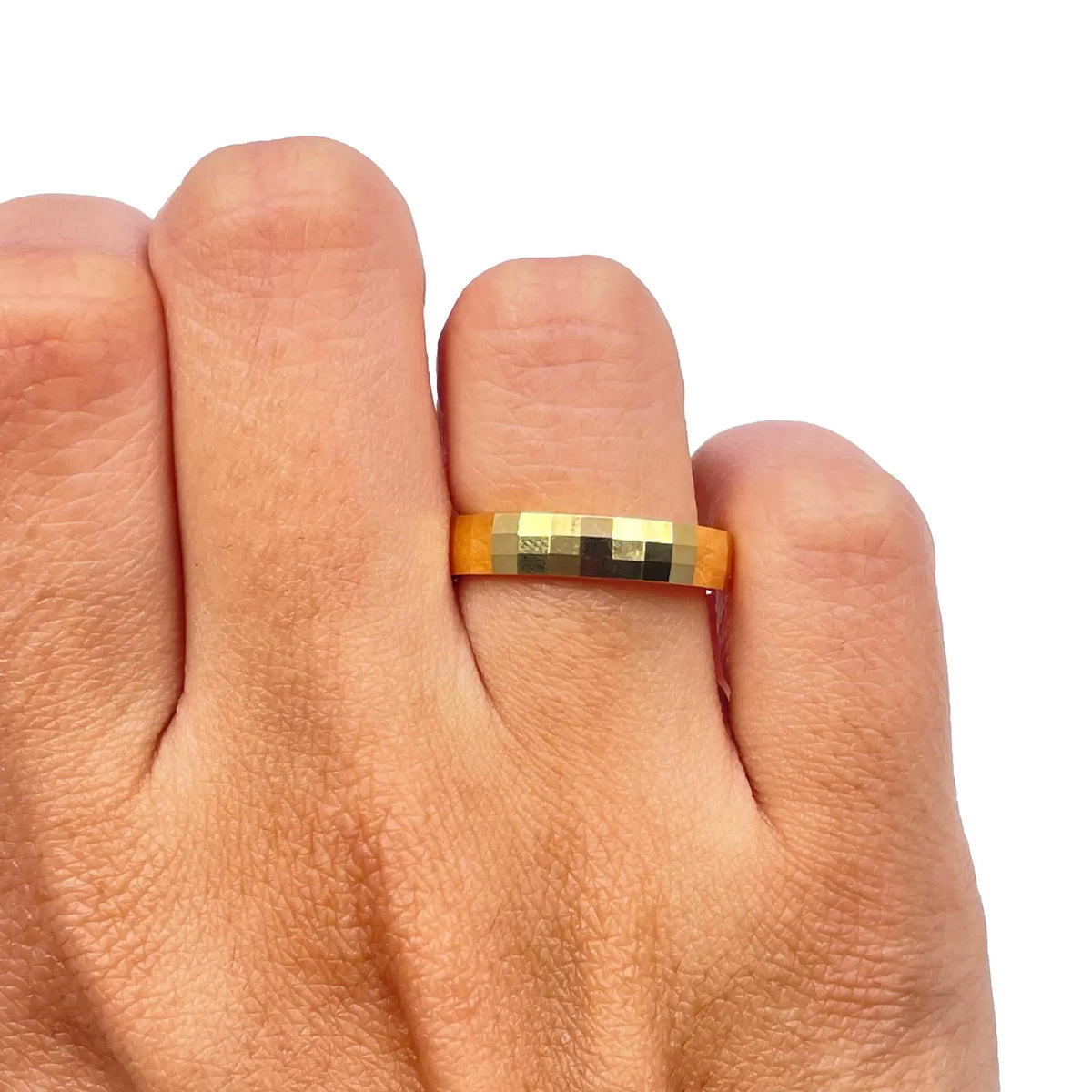 22ct Yellow Gold High Polished Women's Facetted Square Wedding Band 4mm 