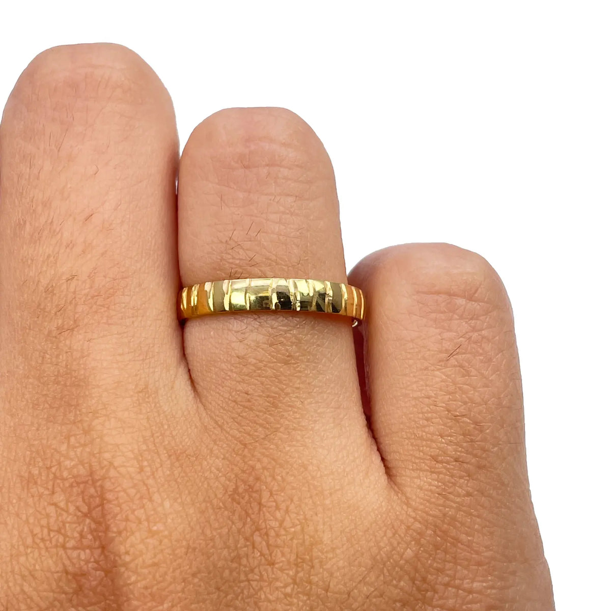 22ct Yellow Gold High Polished & Diamond Cut Stripes Women's Band 3mm  Diamond Bracelets