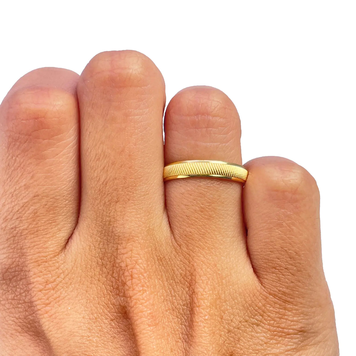 22ct Yellow Gold High Polished & Textured Men's Wedding Band 3.5mm  Gold Ring