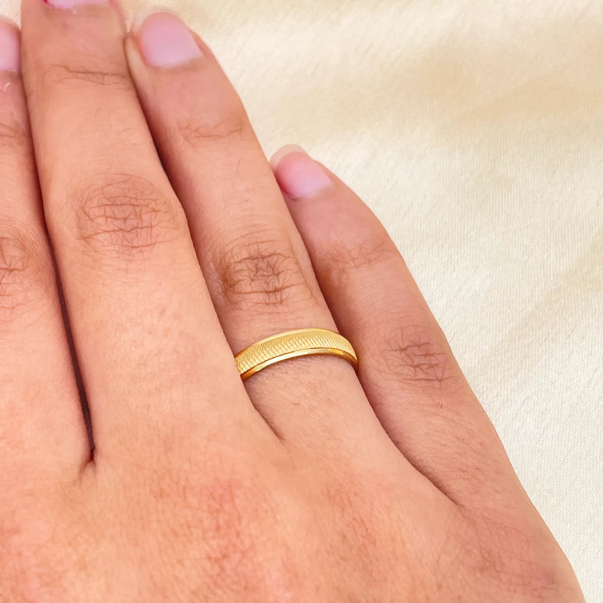 22ct Yellow Gold High Polished & Textured Men's Wedding Band 3.5mm  Gold Ring