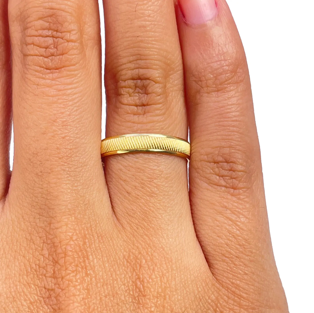 22ct Yellow Gold High Polished & Textured Men's Wedding Band 3.5mm  Gold Ring