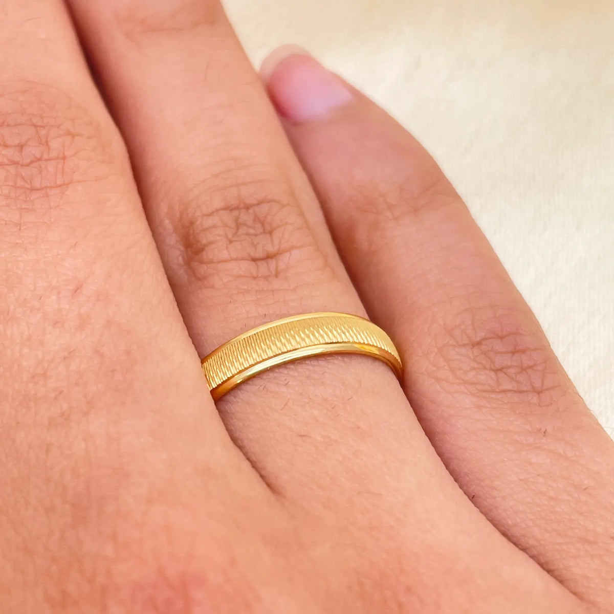 22ct Yellow Gold High Polished & Textured Women's Wedding Band 3.5mm  Gold Ring