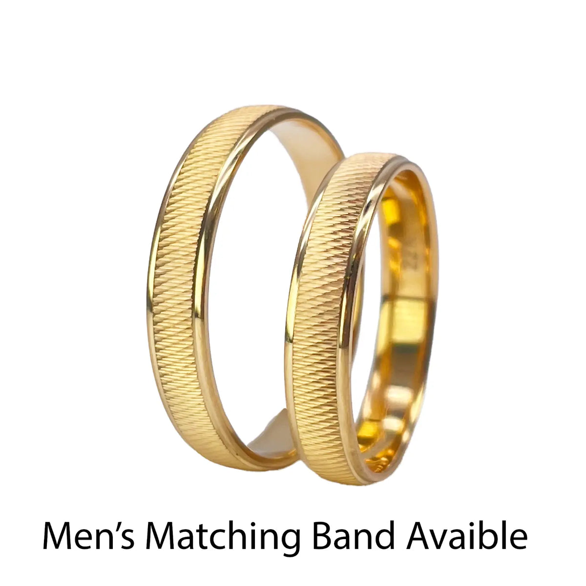 22ct Yellow Gold High Polished & Textured Women's Wedding Band 3.5mm  Gold Ring