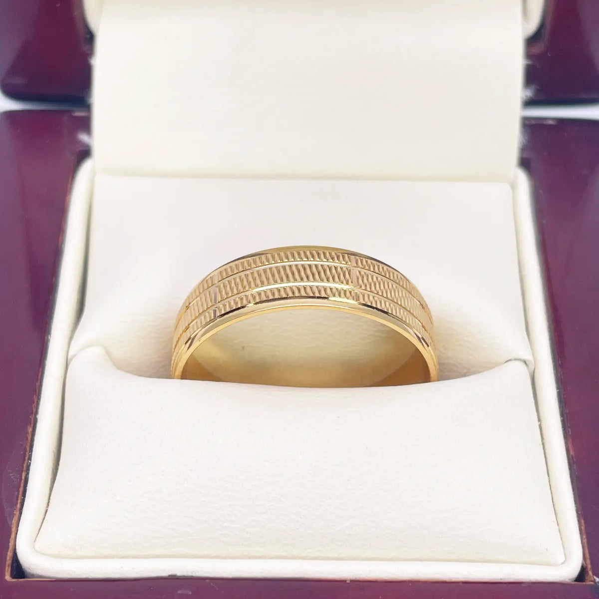 22ct Yellow Gold High Polished & Triple Row Textured Men's Wedding Band 6mm 