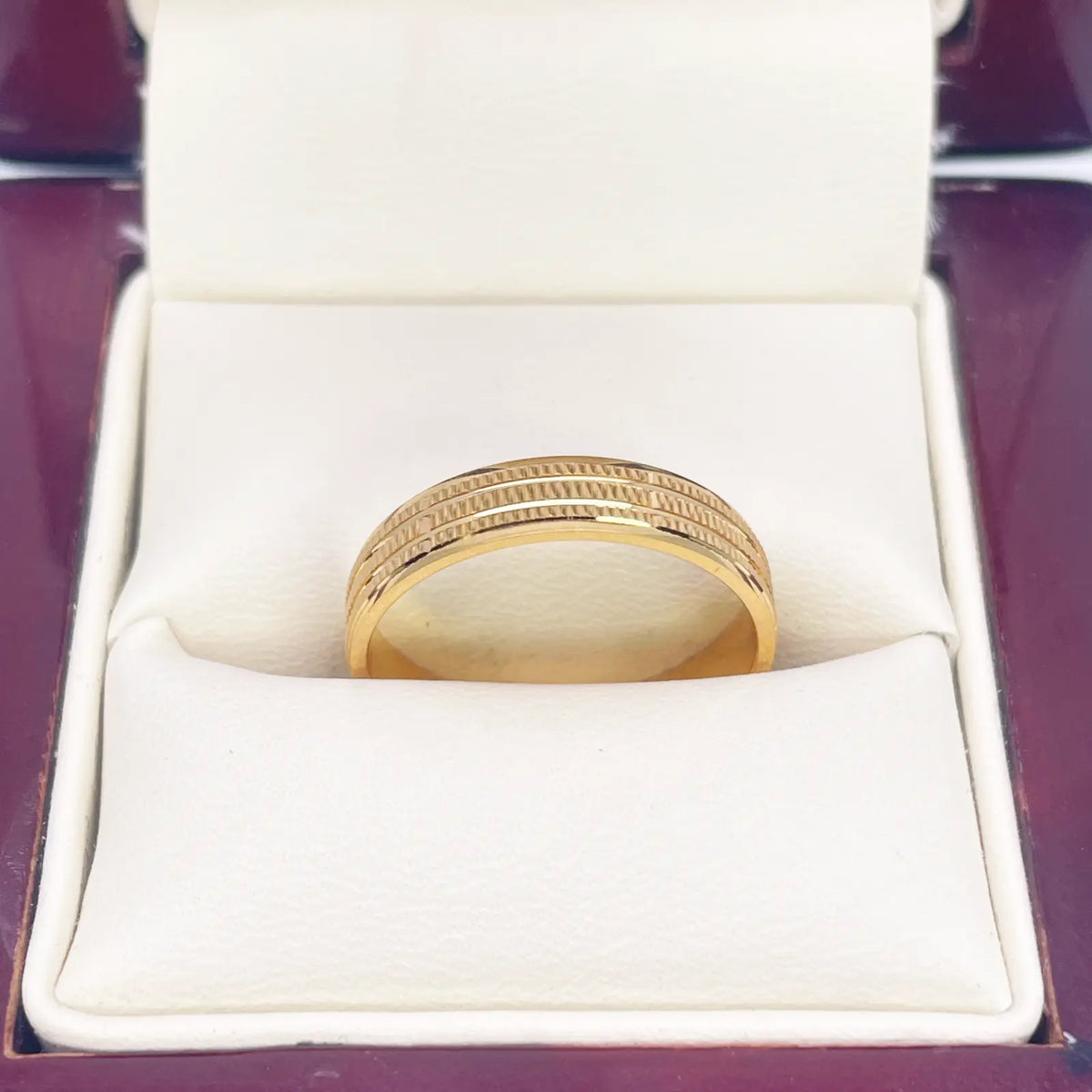 22ct Yellow Gold High Polished & Triple Row Textured Women's Wedding Band 4mm 