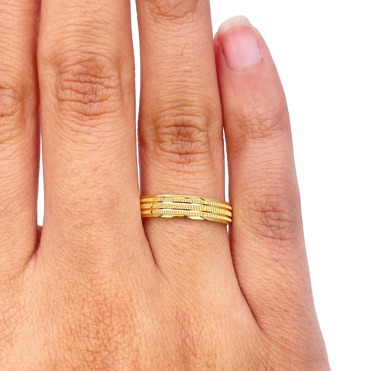 22ct Yellow Gold High Polished & Triple Row Textured Women's Wedding Band 4mm 