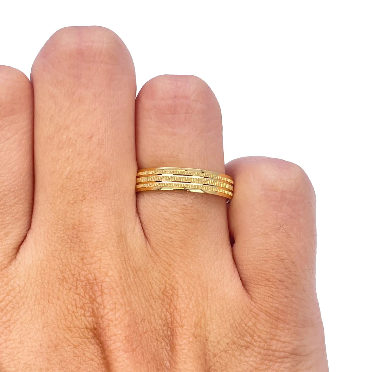 22ct Yellow Gold High Polished & Triple Row Textured Women's Wedding Band 4mm 