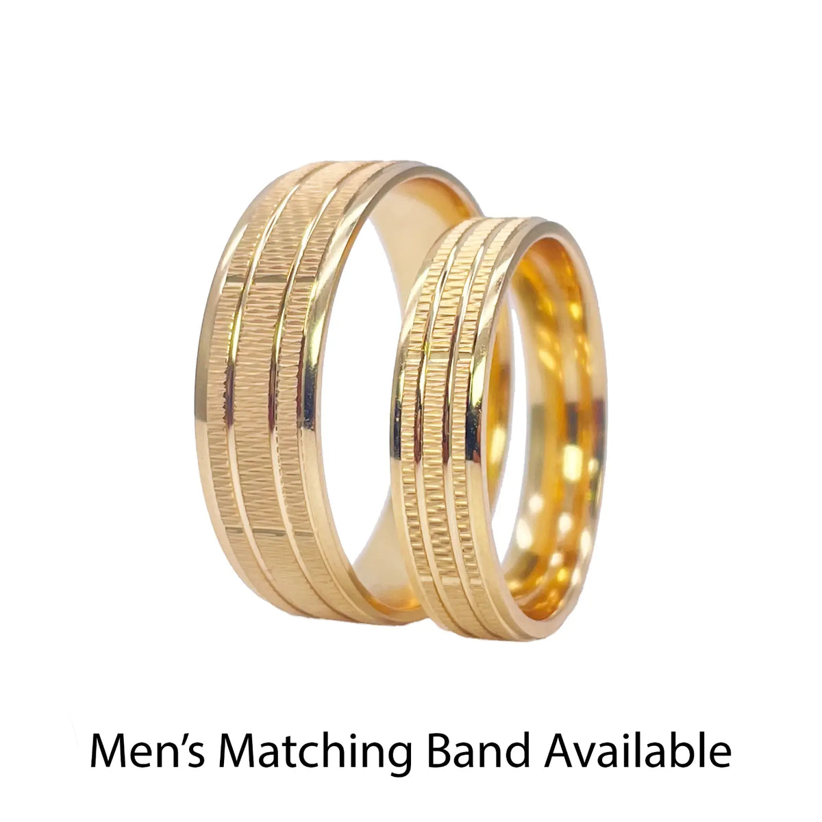 22ct Yellow Gold High Polished & Triple Row Textured Women's Wedding Band 4mm 