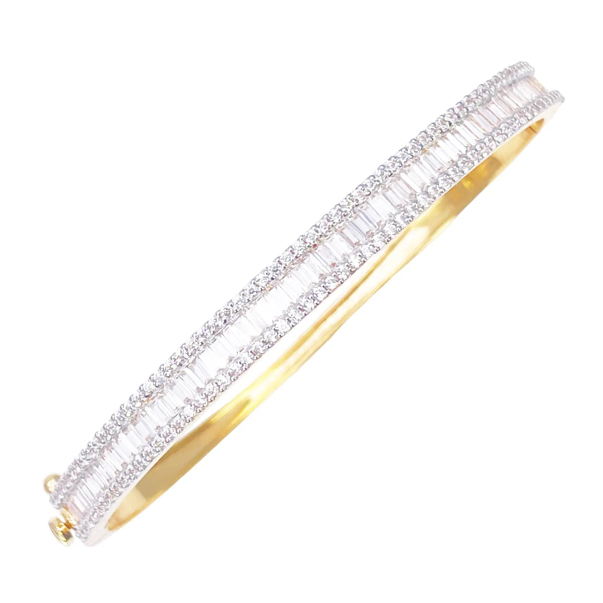22ct Yellow Gold Ladies Beautiful Sparkly Round & Baguette Cubic Zirconia Bangle Bracelet Diameter 2.2inch 