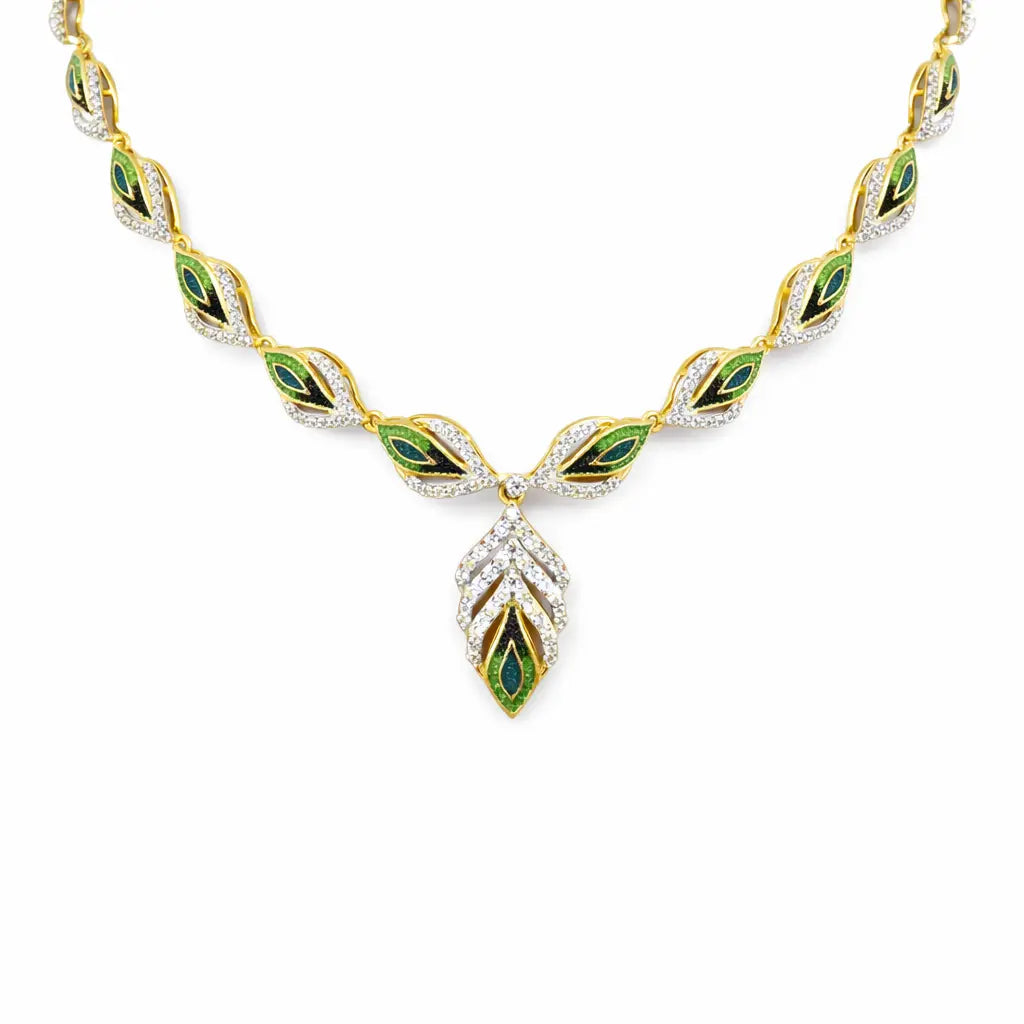 22ct Yellow Gold Ladies Feather Design Necklace & Earrings Set  Gold Necklace