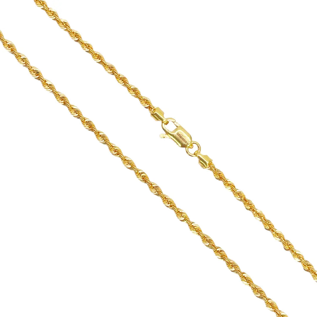 22ct Yellow Gold Lightweight Hollow Rope Chain Necklace 16 Inches 2.2mm Width 