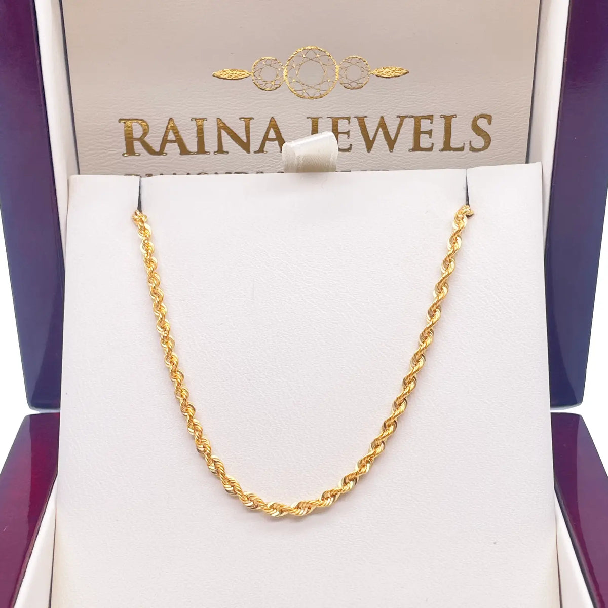 22ct Yellow Gold Lightweight Hollow Rope Chain Necklace 16 Inches 2.2mm Width 