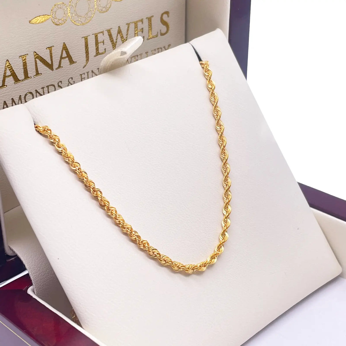 22ct Yellow Gold Lightweight Hollow Rope Chain Necklace 16 Inches 2.2mm Width 