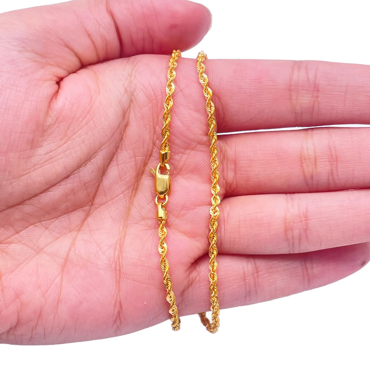 22ct Yellow Gold Lightweight Hollow Rope Chain Necklace 16 Inches 2.2mm Width 
