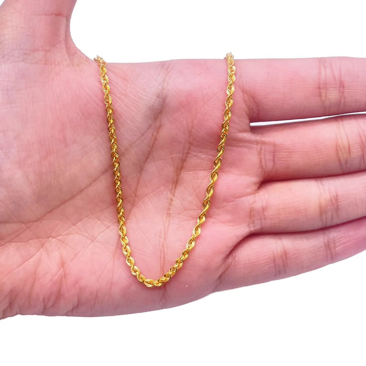 22ct Yellow Gold Lightweight Hollow Rope Chain Necklace 16 Inches 2.2mm Width 