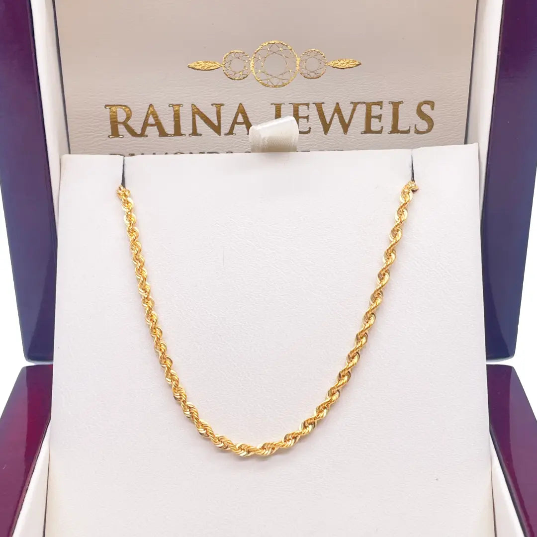 22ct Yellow Gold Lightweight Hollow Rope Chain Necklace 20 Inches 2.2mm Width 