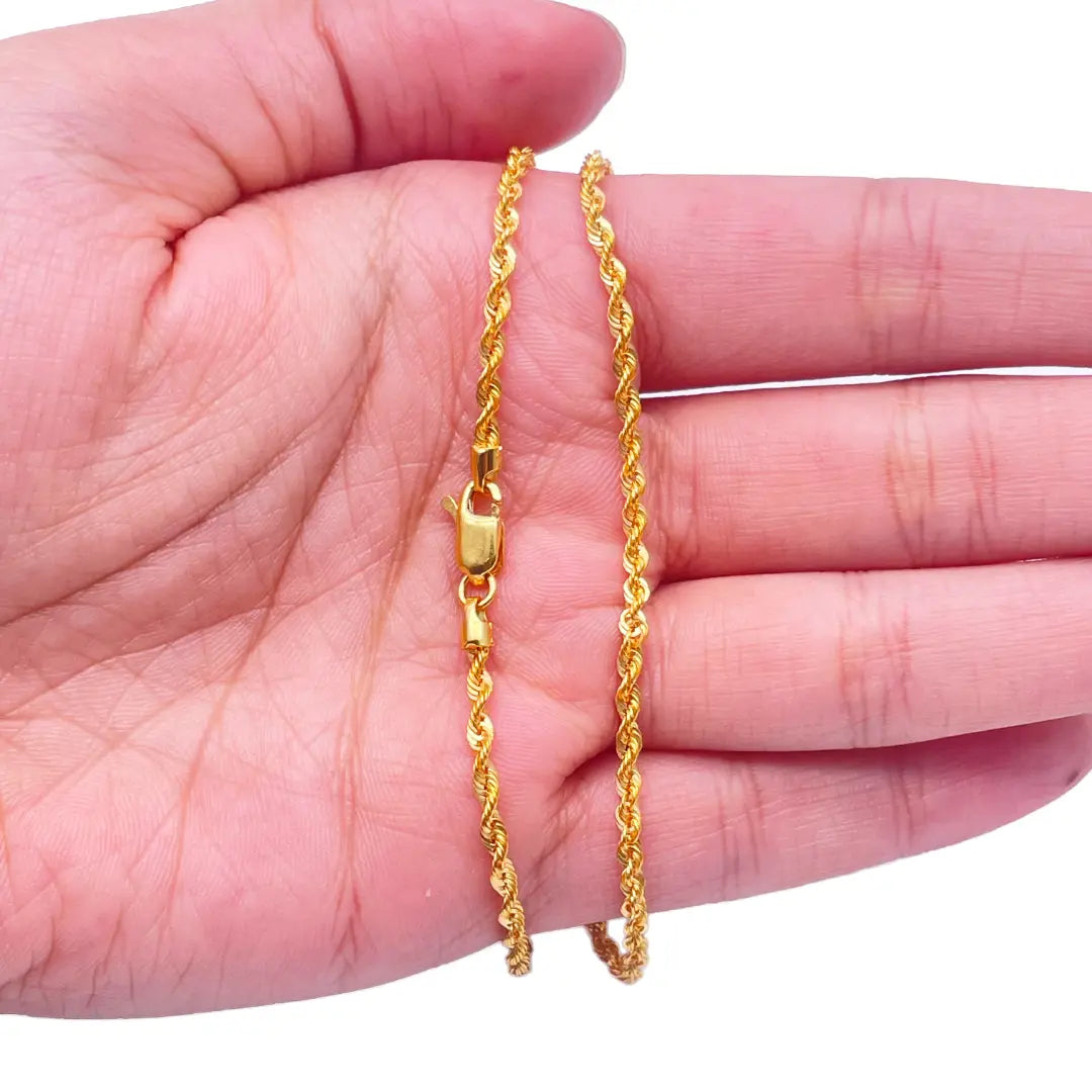 22ct Yellow Gold Lightweight Hollow Rope Chain Necklace 20 Inches 2.2mm Width 