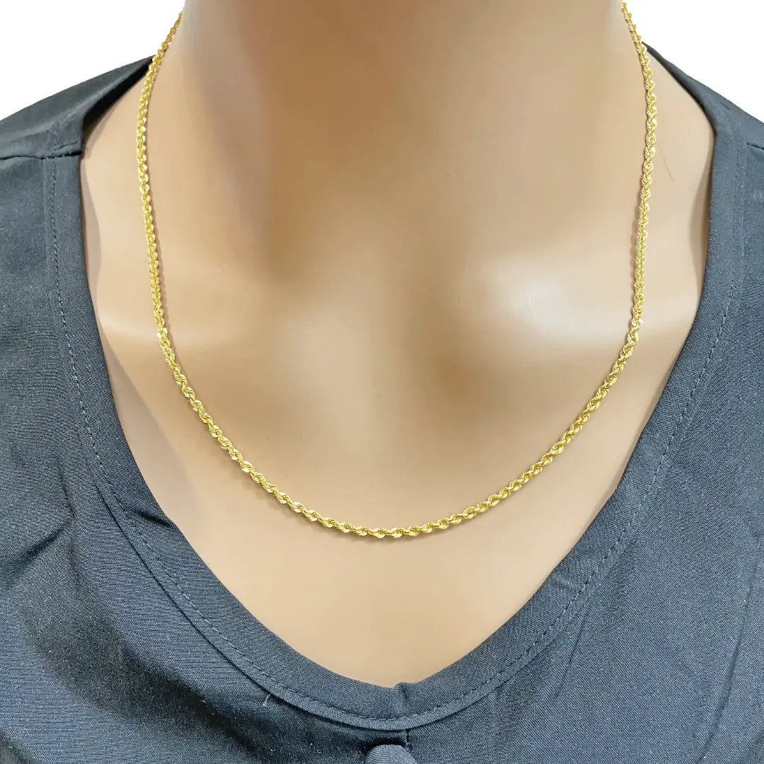 22ct Yellow Gold Lightweight Hollow Rope Chain Necklace 20 Inches 2.2mm Width 