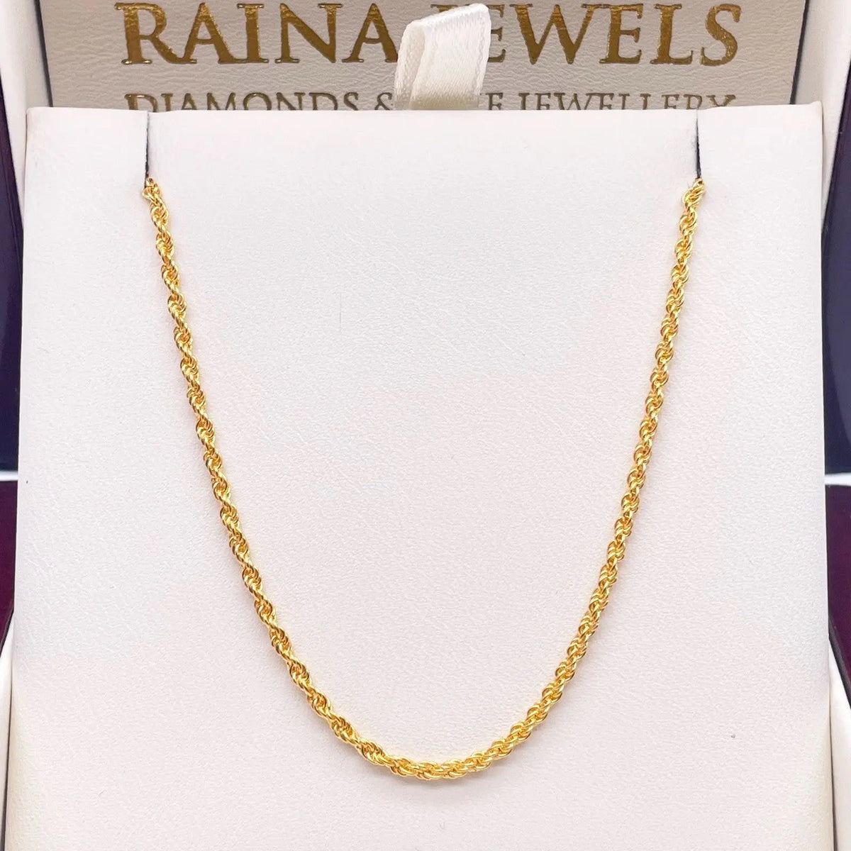 22ct Yellow Gold Lightweight Rope Chain Necklace 18 Inches 1.7mm Width 