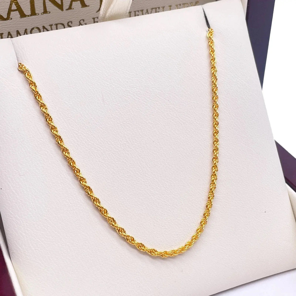 22ct Yellow Gold Lightweight Rope Chain Necklace 18 Inches 1.7mm Width 