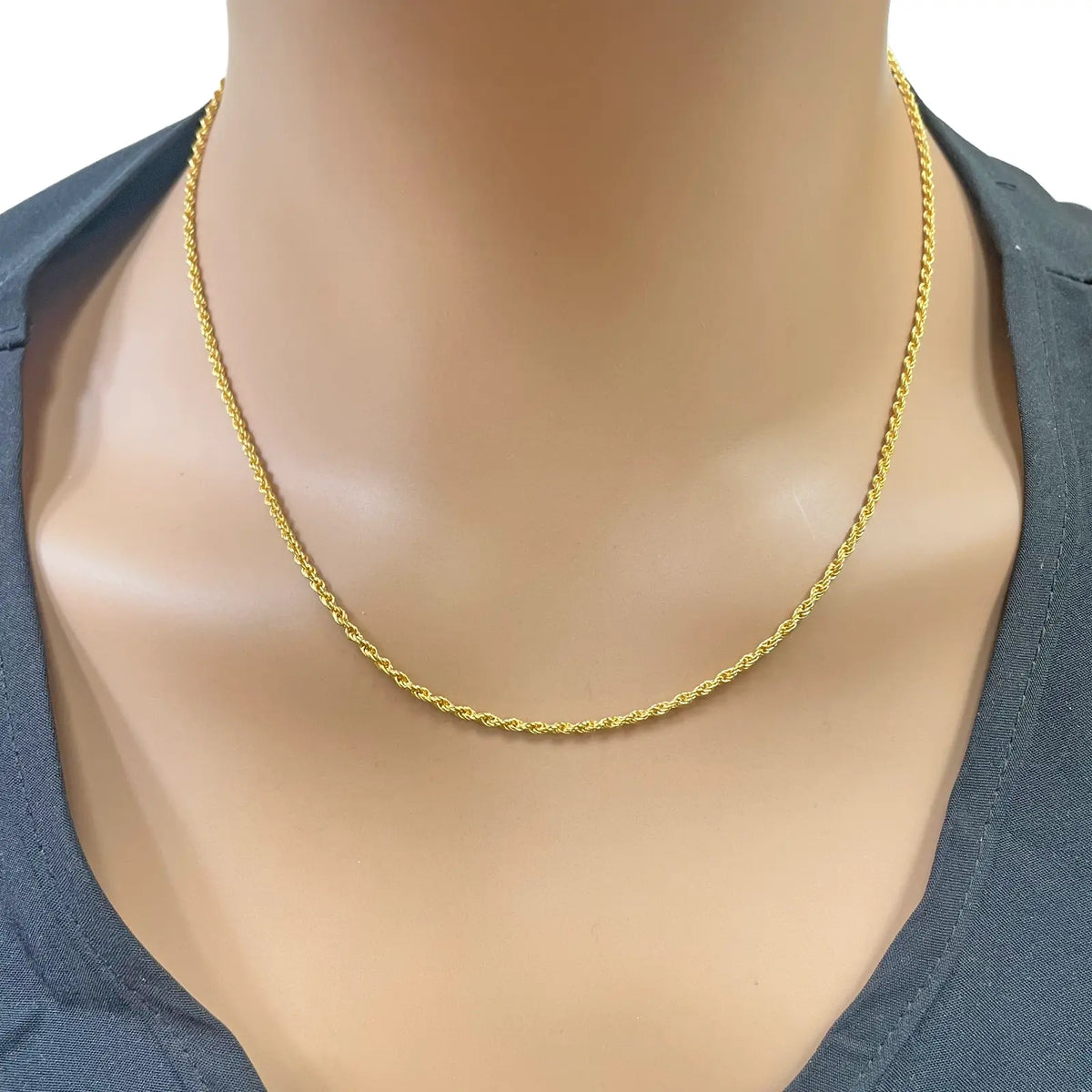 22ct Yellow Gold Lightweight Rope Chain Necklace 18 Inches 1.7mm Width 