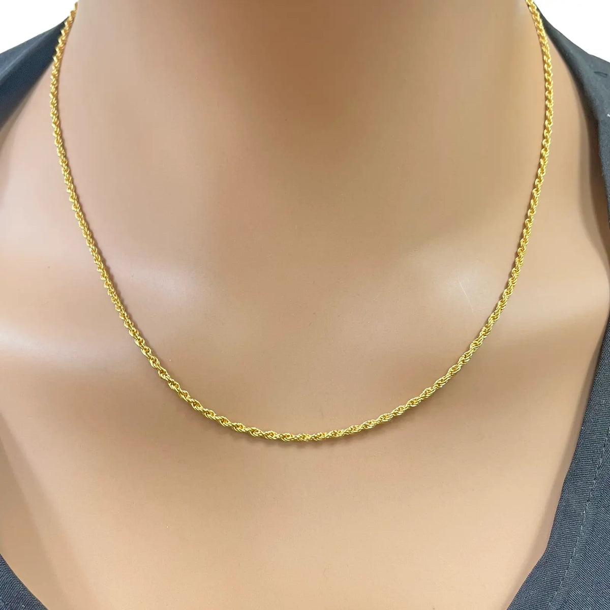 22ct Yellow Gold Lightweight Rope Chain Necklace 18 Inches 1.7mm Width 