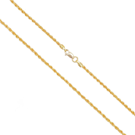 22ct Yellow Gold Lightweight Rope Chain Necklace 20 Inches 1.7mm Width 