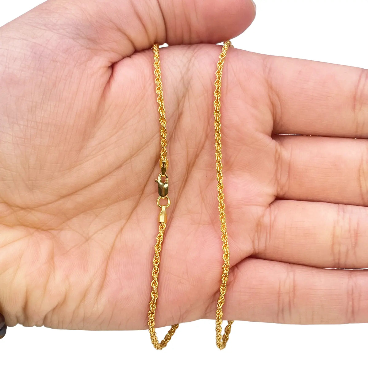 22ct Yellow Gold Lightweight Rope Chain Necklace 20 Inches 1.7mm Width 