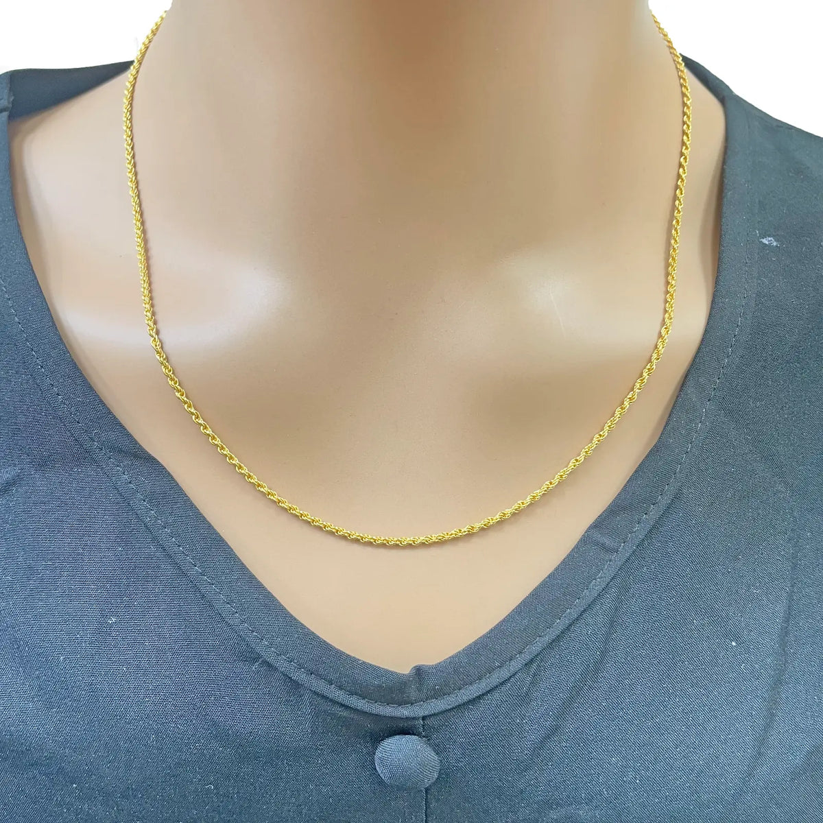 22ct Yellow Gold Lightweight Rope Chain Necklace 20 Inches 1.7mm Width 
