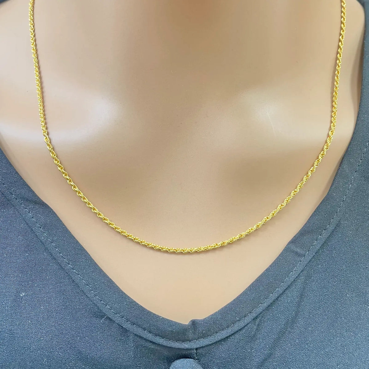 22ct Yellow Gold Lightweight Rope Chain Necklace 20 Inches 1.7mm Width 