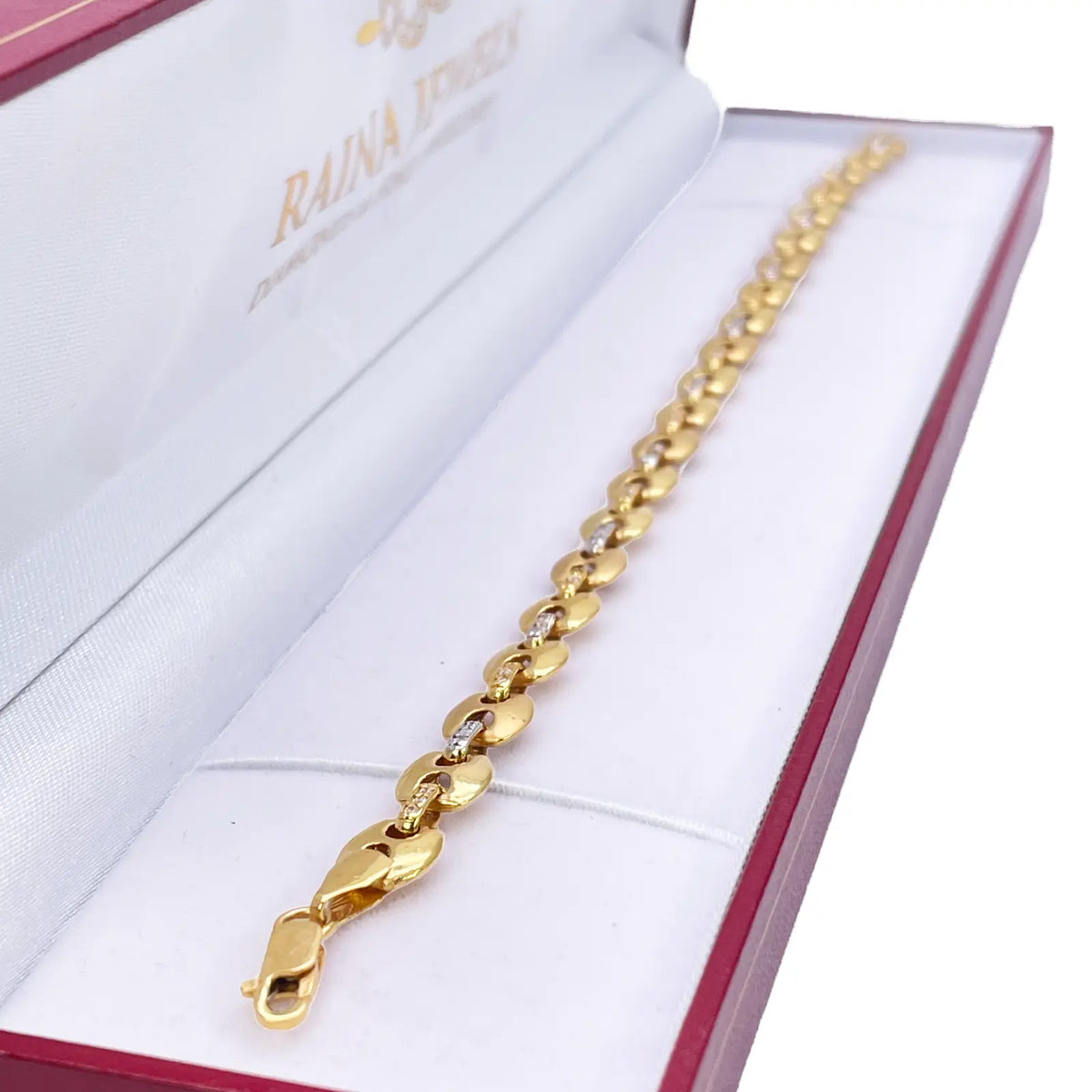 22ct Yellow Gold Men's Matte & High Polished CZ Bracelet 8.3'' inches 