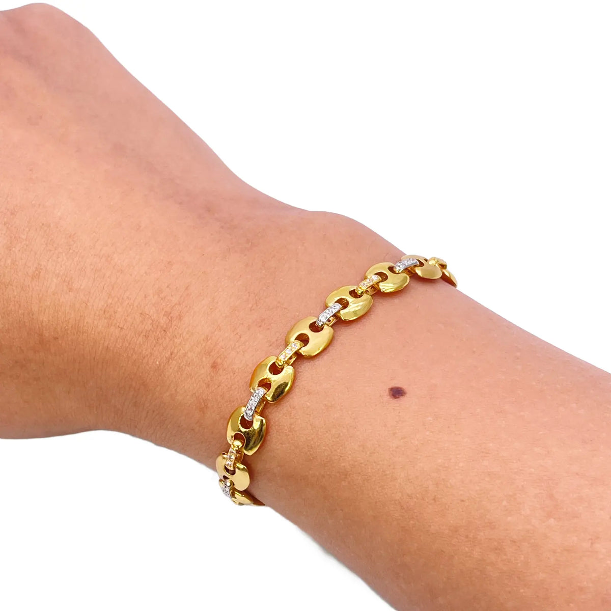 22ct Yellow Gold Men's Matte & High Polished CZ Bracelet 8.3'' inches 