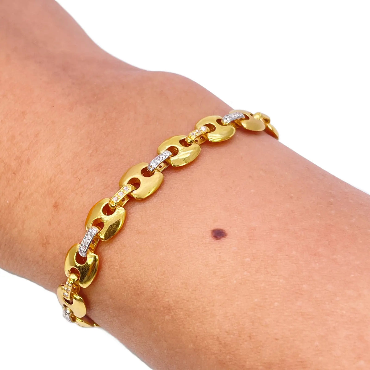 22ct Yellow Gold Men's Matte & High Polished CZ Bracelet 8.3'' inches 