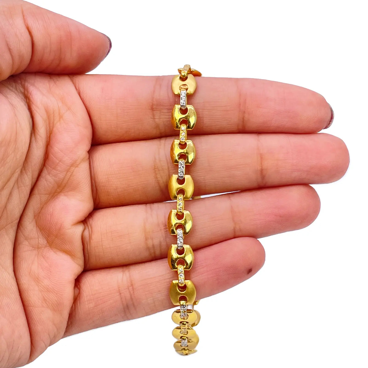 22ct Yellow Gold Men's Matte & High Polished CZ Bracelet 8.3'' inches 