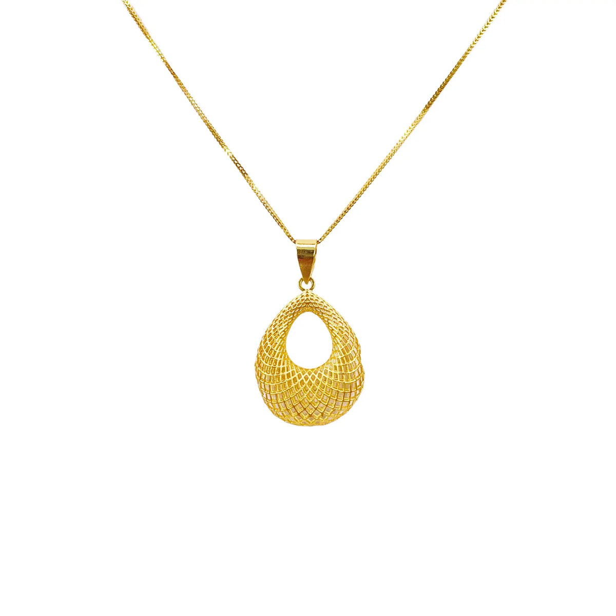 22ct Yellow Gold Mesh Matt Big Oval Pendant 25mm Length 