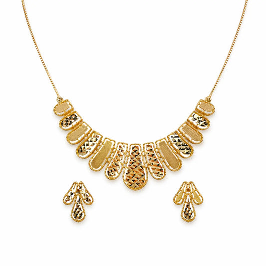 22ct Yellow Gold Milgrain Diamond-Cut Graduated Necklace & Earring Set  Gold Necklace