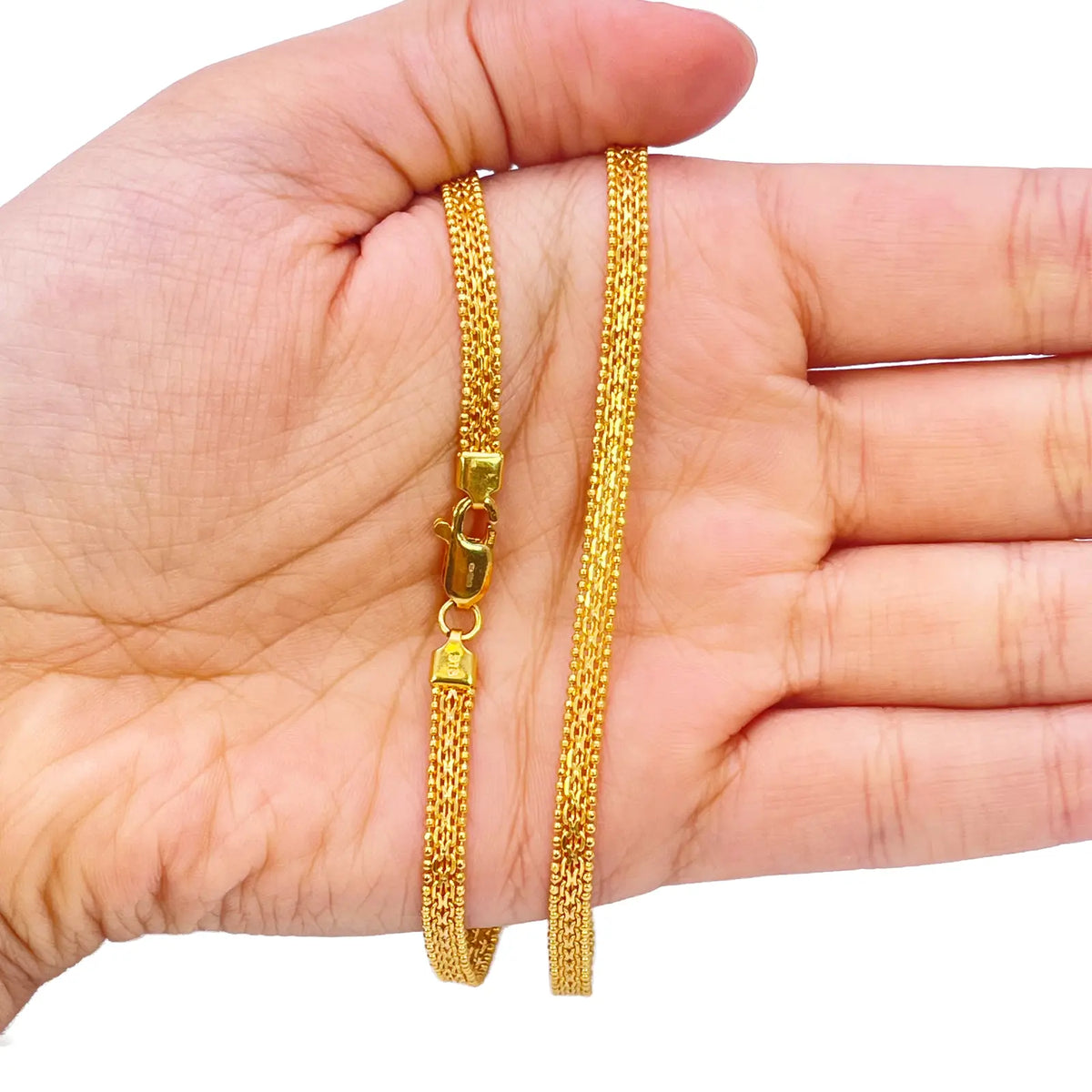 22ct Yellow Gold Mini Beaded Flat Link Chain Necklace 22 Inches 4.5mm Wide  Gold Chain