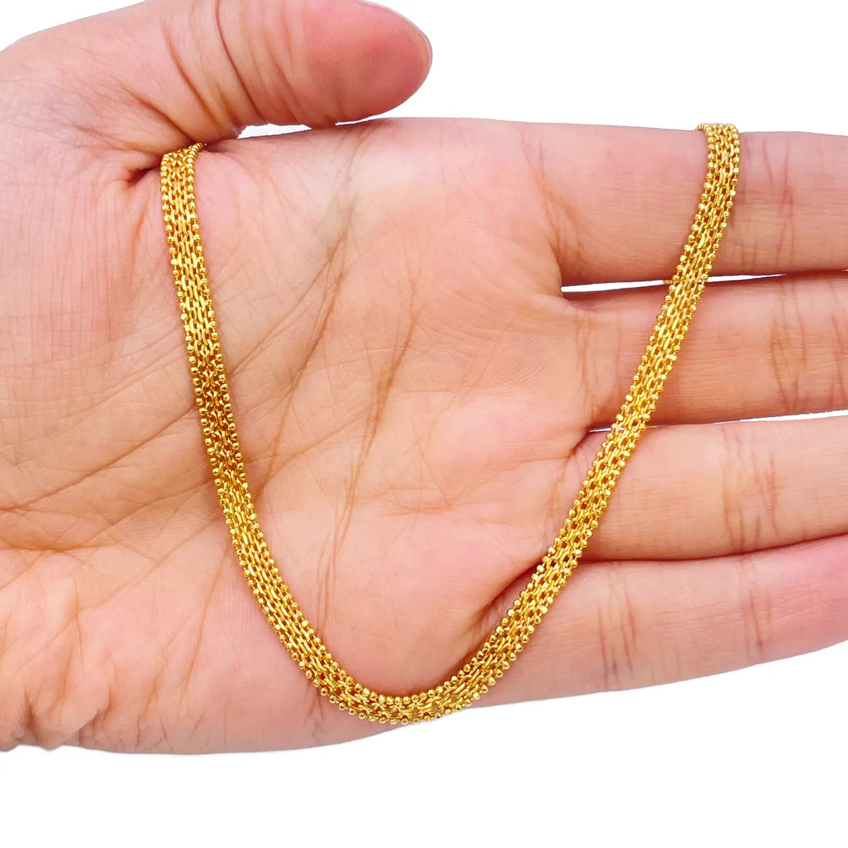 22ct Yellow Gold Mini Beaded Flat Link Chain Necklace 22 Inches 4.5mm Wide  Gold Chain