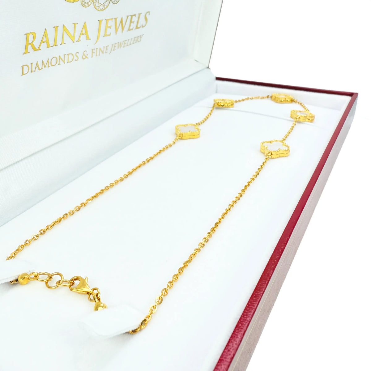 22ct Yellow Gold Mother Of Pearl Clover Necklace 18 Inches  Diamond Bracelets