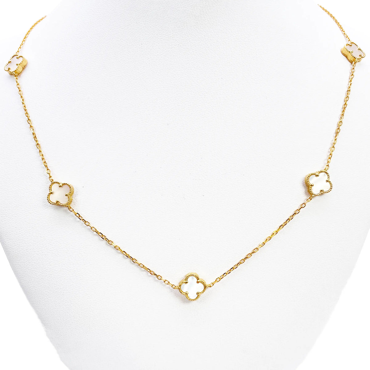 22ct Yellow Gold Mother Of Pearl Clover Necklace 19.5"inches Width 9.4mm  Diamond Bracelets