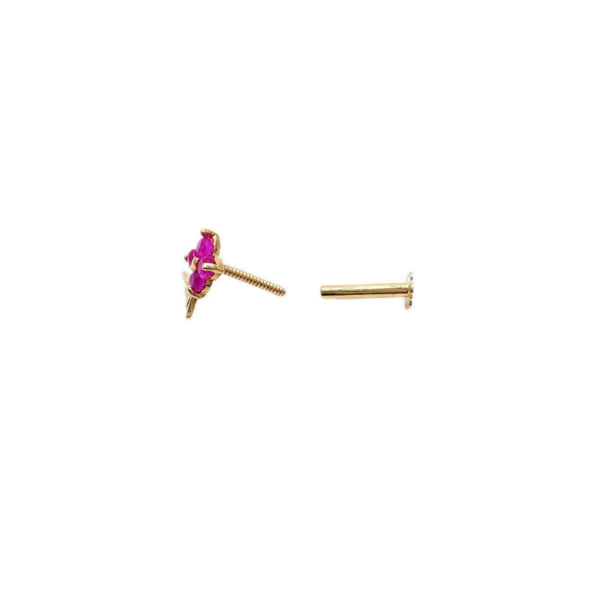 22ct Yellow Gold Nose Stud With Four Natural Ruby Stones / Stylish Nose Pin 