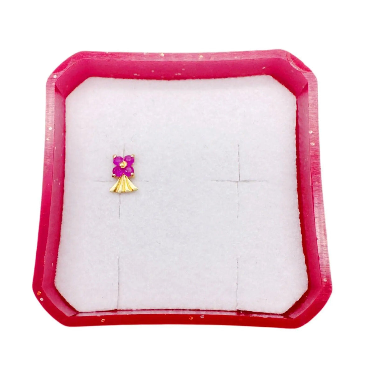 22ct Yellow Gold Nose Stud With Four Natural Ruby Stones / Stylish Nose Pin 